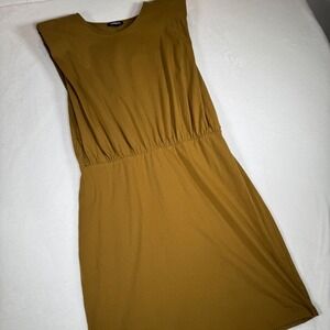 Express Padded Shoulder‎ Olive Green Cotton Sleeveless Elastic Waist Sz L Dress